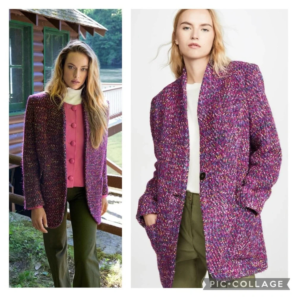 VERONICA BEARD | Crispin Multi Purple Magenta Tweed Oversized Coat Size 8 - Picture 4 of 17